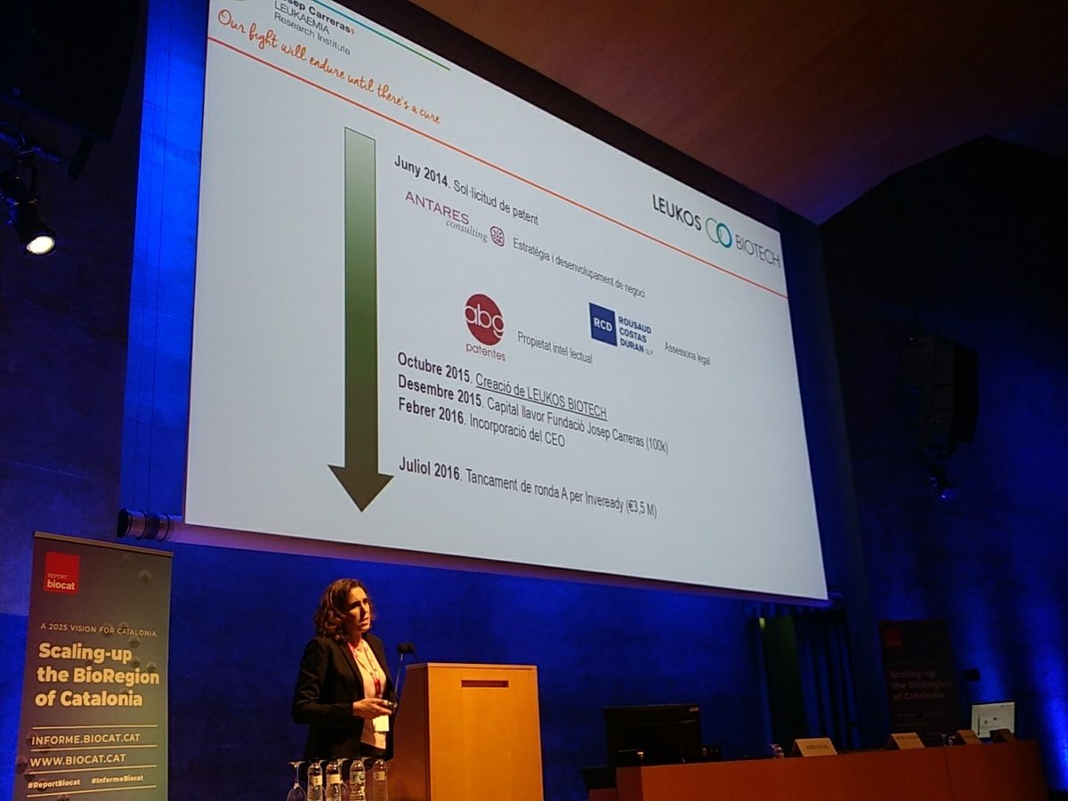 Ruth Risueño <a href="/LeukosBiotech/">Leukos Biotech</a> és un dels casos d'èxit de #techtransfer a la #BioRegioCatalunya, avui ens ho explica a la presentació de l'#InformeBiocat
