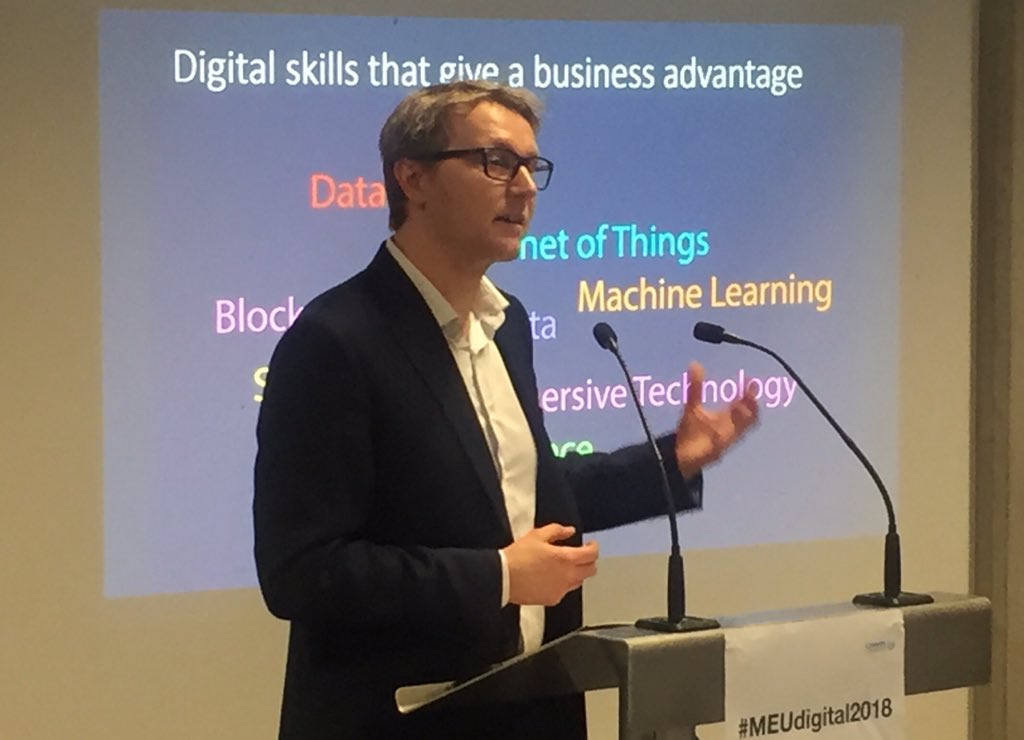 MEUniversities's tweet photo. Here at our digital conference #MEUDigital2018 our next speaker is Richard Lane from @covcampus who is talking about how we equip people with the skills of the future to ensure they’re #digitalready #digital https://t.co/0OHRp9yH2p