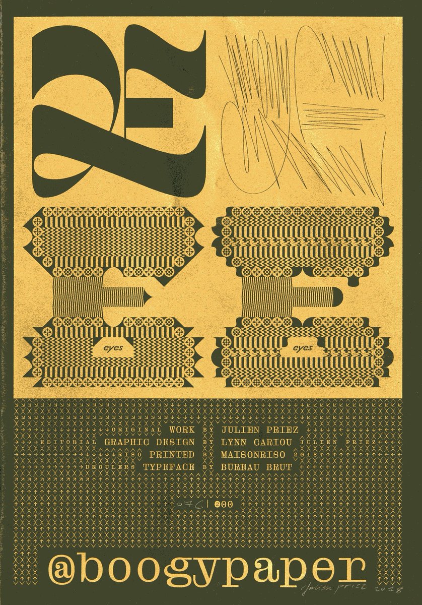 Julien Priez is a calligrapher, type &amp; graphic designer <a href="/boogypaper/">Julien Priez</a>.  "Boogypaper," printed by Risograph is typexpressionism and printing  technography incarnate. Savor the faces, then relish the production. I’m  quite in awe of his talent and imagination. printmag.com/daily-heller/5…