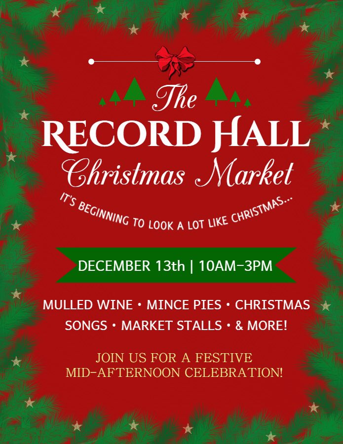 WSRecordHall's tweet photo. Looking forward to our Christmas Market between 10am-3pm on the 13th! Expect mulled wine, mince pies &amp; plenty Christmas spirit! 🎅☃️🍷🎄❄️ https://t.co/8uY1H67jRc