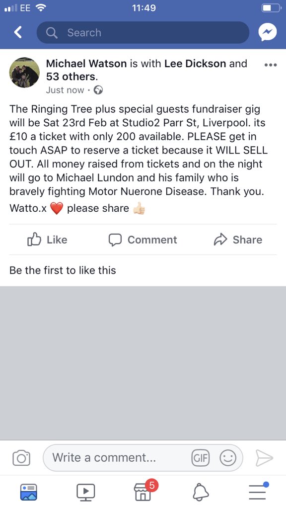The Ringing Tree fundraiser gig for Michael Lundon. please read at RT people. thanks. 👍🏻❤️