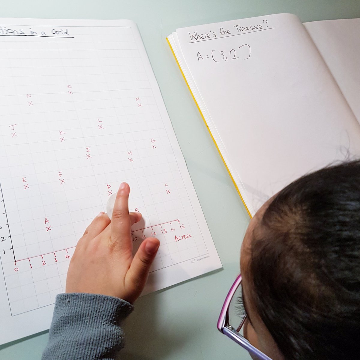 VisualMaths's tweet photo. My 5 year old pupil recording locations of hidden treasure, using co-ordinates!  :-)
#MakingMathsEasy #VisualMaths https://t.co/1q4PfSGf6I
