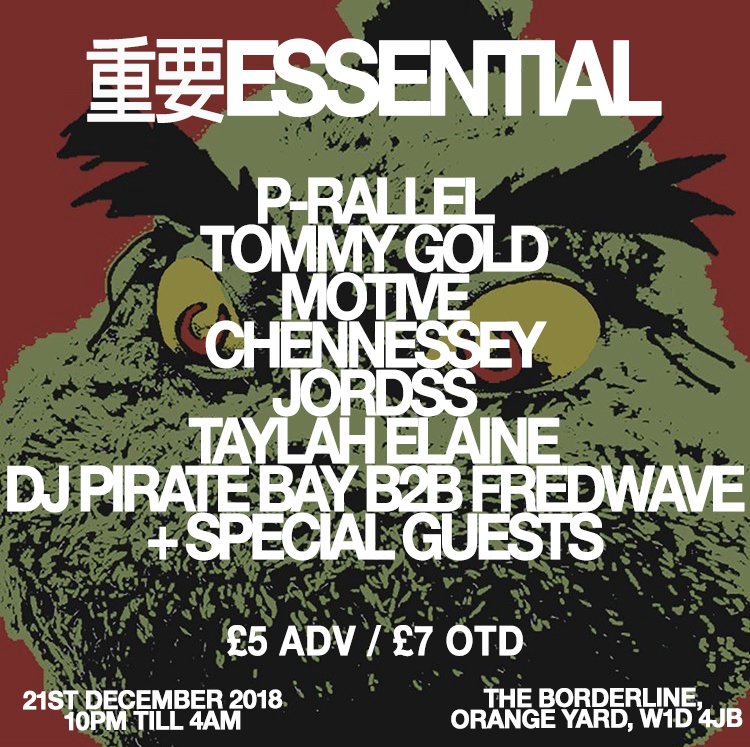 BL.Soho (@blsoho) on Twitter photo Last party of the 2018 - ESSENTIAL with DJs from @nts_radio, @rinsestagram & @balamii.
Expect good music, good people, good times. Don’t miss.
<a href="/paralleltheory_/">P-RALLEL</a> @tommygold_ <a href="/TheoMotive/">Theo / Motive</a> #chennessy @jordans_parker <a href="/TaylahElaine/">Taylah Elaine</a> #djpiratebay <a href="/fredwave_/">fredwave</a> <a href="/theborderline/">Borderline</a> #soho #ldn Last party of the 2018 - ESSENTIAL with DJs from @nts_radio, @rinsestagram & @balamii.
Expect good music, good people, good times. Don’t miss.
<a href="/paralleltheory_/">P-RALLEL</a> @tommygold_ <a href="/TheoMotive/">Theo / Motive</a> #chennessy @jordans_parker <a href="/TaylahElaine/">Taylah Elaine</a> #djpiratebay <a href="/fredwave_/">fredwave</a> <a href="/theborderline/">Borderline</a> #soho #ldn