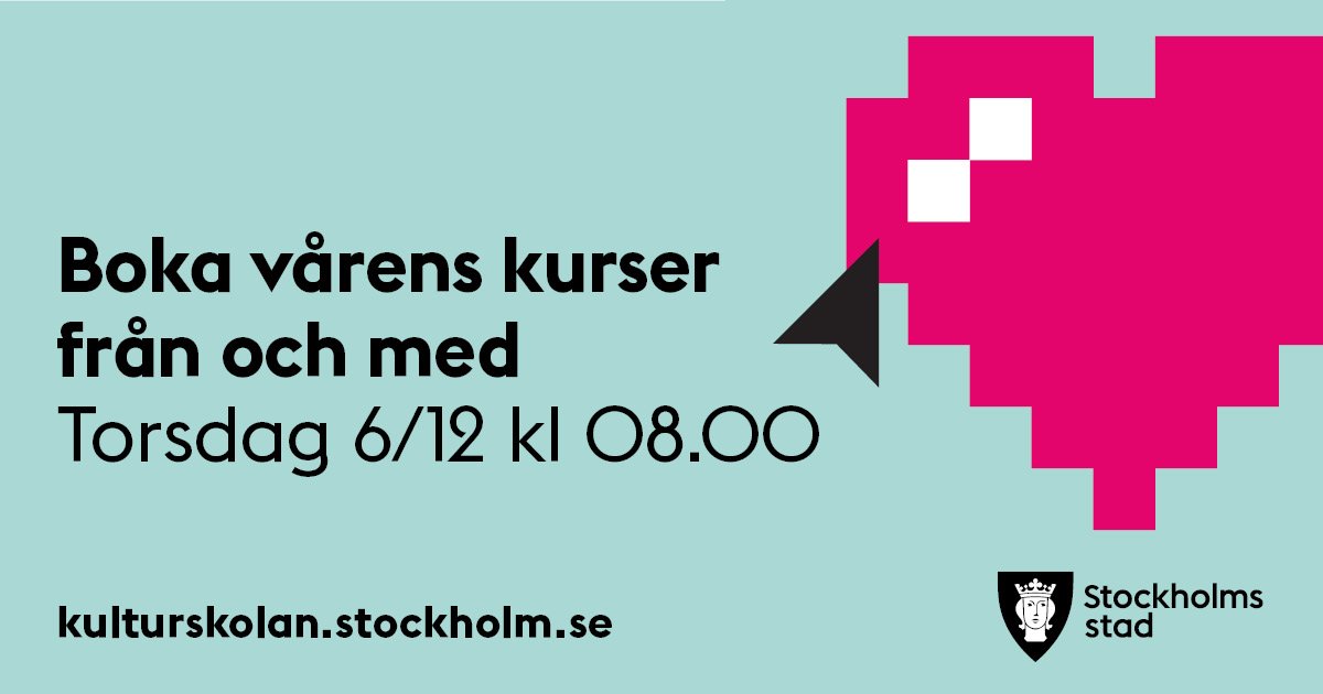 Dansa, spela, sjunga, filma, stå på scen eller måla ett porträtt? Boka dig till vårens kurser. Kurser för dig 6−22 år. På din fritid. Från 300 kronor per termin. kulturskolan.stockholm.se/boka