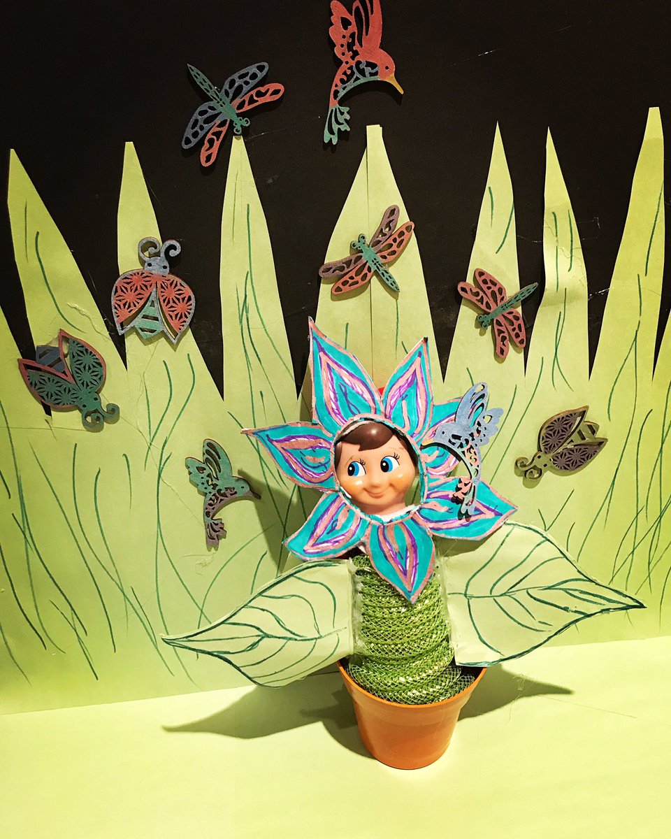 amyclwood's tweet photo. Introducing to Twitter my ridonkulous Elf on the Shelf, Ryan Bean. A project of forced creativity & something my kids love, I’m trapped in elf land during December. Today, he’s gone floral. #ryanbean #elfontheshelf #elf https://t.co/J8n9T0b9gb