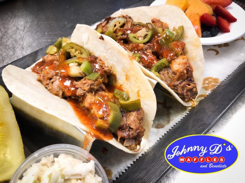 JohnnyDsWaffles's tweet photo. So if you love Tacos & you ❤️ Brisket. We think you need to come by and give our tasty Brisket Tacos a try! House made BBQ Sauce and fresh Jalapenos top this delicious pile of Brisket with your choice of side that is sure to please!
#AlwaysTimeForTacos
#ChefRecipes
#myrtlebeach https://t.co/3o9cPQNyPi