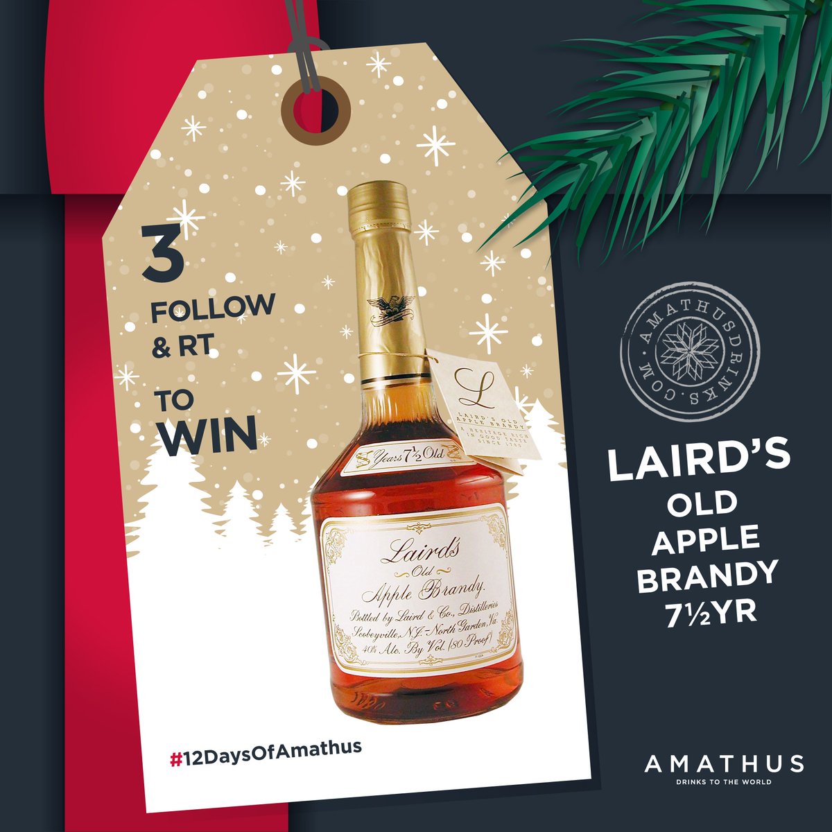 AmathusDrinks's tweet photo. Day 3 of #12DaysOfAmathus. Follow &amp; RT to win a bottle of Laird's Old Apple Brandy 7.5yr. Winner announced tomorrow, good luck... @LairdsApplejack #applebrandy #brandy #christmas #christimasiscoming #amathusdrinks #drinkstotheworld https://t.co/E6VnzTBGpE https://t.co/3woKqaoYLi
