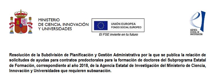 DPE_CSIC's tweet photo. 📢Publicada la resolución de subsanación de solicitudes predoctoral 2018 #FPI2018 de @CienciaGob @AgEInves. Revisa este listado, si apareces, tienes hasta 19 de dic para subsanar: https://t.co/5rA1OlDJnW https://t.co/k7l7gs4Sa9