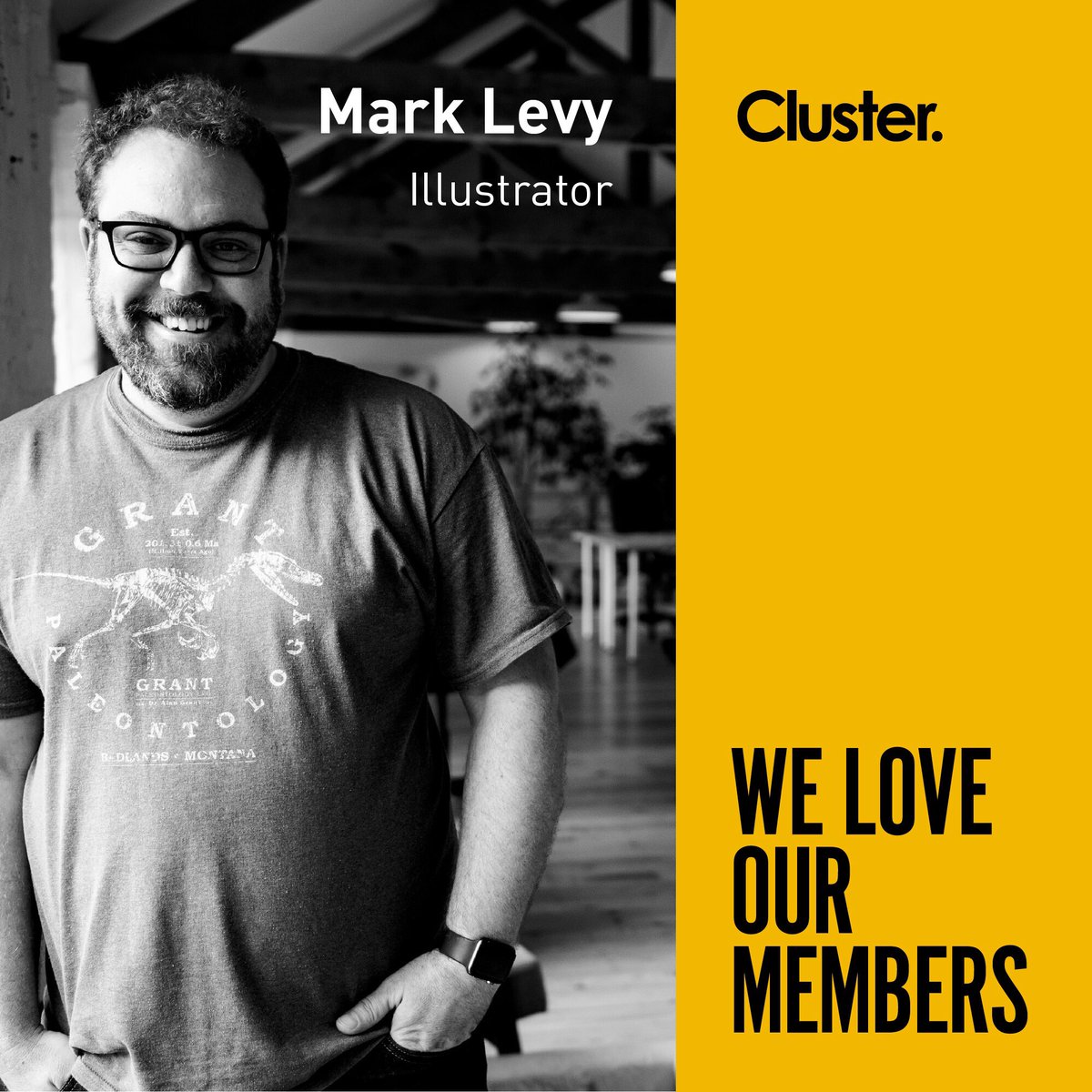 stroudcluster's tweet image. Meet another of our members. Mark is an illustrator and one of our original residents. He popped in looking for net access in 2014 and stayed for everything else!! #ClusterCommunity #MadeAtCluster #Stroud