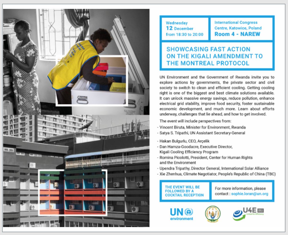 Don't miss the <a href="/U4Efficiency/">United for Efficiency</a> &amp; <a href="/Kigali_Cooling/">K-CEP</a> side event at #COP24. 
BASE is proud to be part of the team driving the transition to #energyefficient and #climate friendly cooling in #Rwanda, #Caribbean, and #WestAfrica.
See you on Wed 12 Dec at 6.30pm!