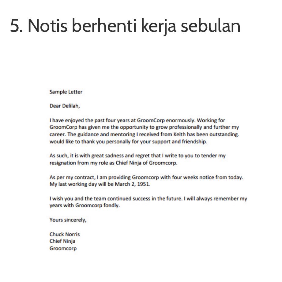 Notis Berhenti Kerja Sebulan Contoh Surat Berhenti Kerja Restoran