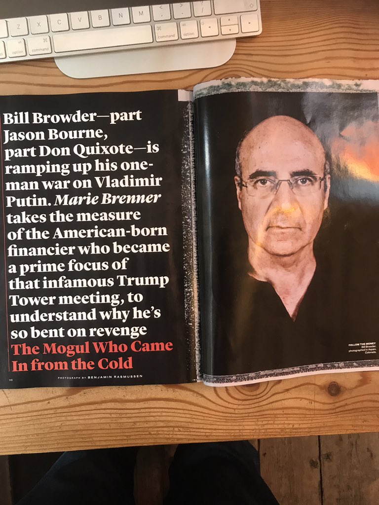Walsh_e_Patrick's tweet photo. “Bill Browder - part Jason Bourne, part Don Quixote - is ramping up his one-man war on Vladimir Putin”. 

Bill Browder, human rights’ campaigner and author of RED NOTICE, interviewed by @MarieBrenner in Vanity Fair https://t.co/2PrETa0cF1
