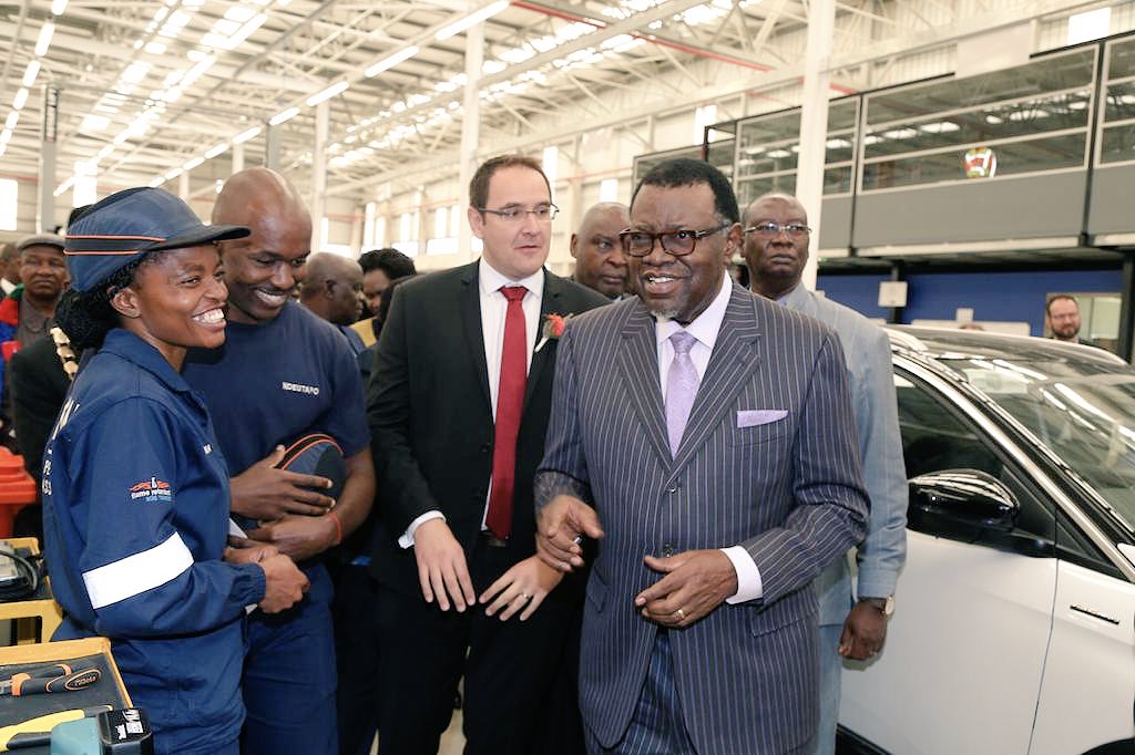 hagegeingob's tweet image. The Peugeot Opel Assembly Namibia which I launched today in Walvis Bay is another bold step in our industrialization drive. An investment of over 190 Million N$, annual production of 5000 cars, 50 jobs created. Our ambition to become a gateway to Southern Africa is achievable.