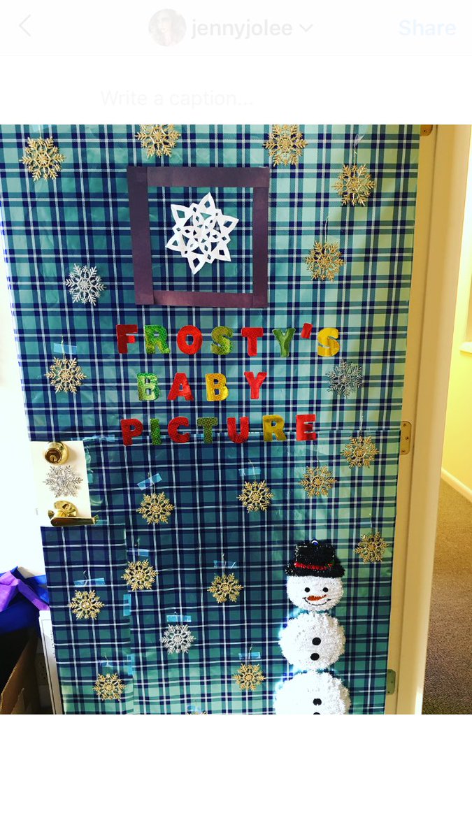jenny_jolee's tweet photo. My entry in our office door decorating contest - Frosty’s Baby Picture! #Frosty #snowflake #SnowMan #FrostytheSnowman #HappyBirthday https://t.co/aLf0T4hNGu