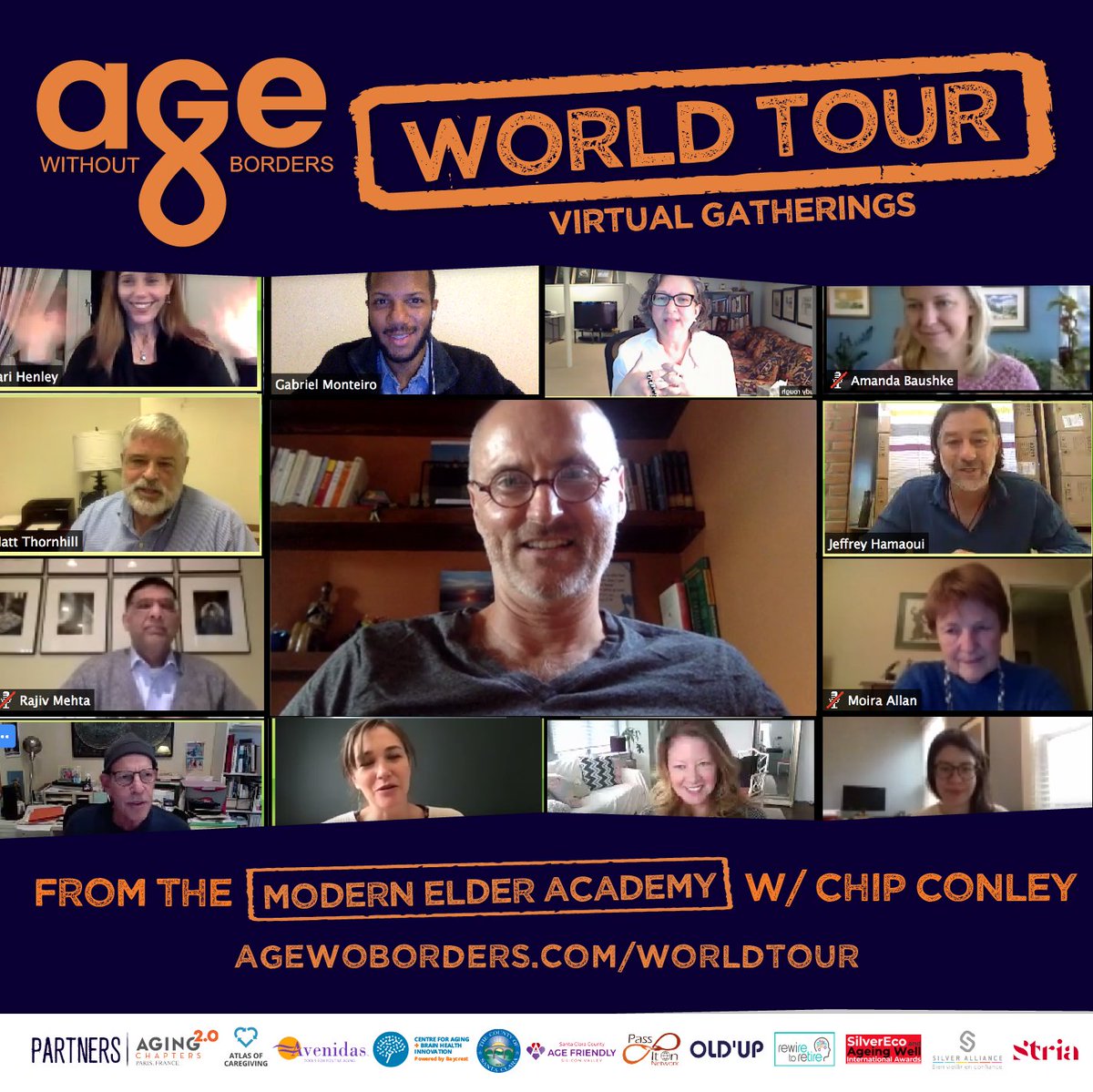 agewoborders's tweet photo. A glimpse into the last virtual stop of the 1st @agewoborders World Tour!
THANK YOU @ChipConley, the #ModernElderAcademy, the almost 100 international attendees and all of our partners! https://t.co/iiFmA7aVp1