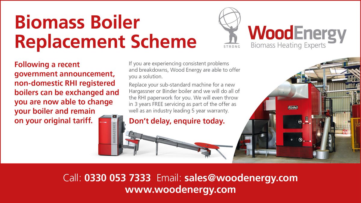 Following a recent government announcement, non-domestic RHI registered boilers can be exchanged and are now able to change your boiler and remain on your original tariff. We have some great deals available to you, don't delay enquire today.woodenergy.com/how-we-help/bo…