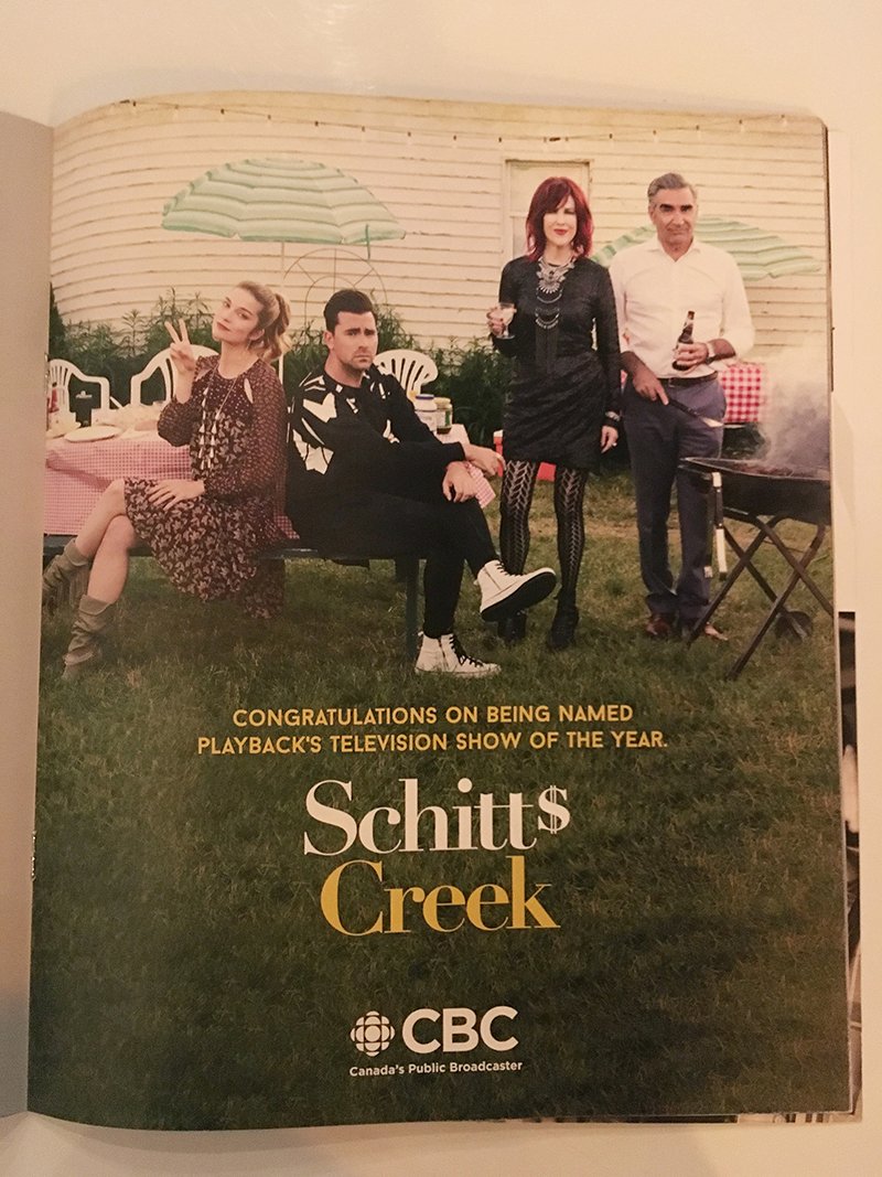 REDLABTO's tweet image. Well, well...look who showed up in @PlaybackOnline magazine as 'Playback's Television Show of the Year'. A HUGE congrats to @SchittsCreek and everyone who helped make this happen! Tons of love for these guys &amp;lt;3