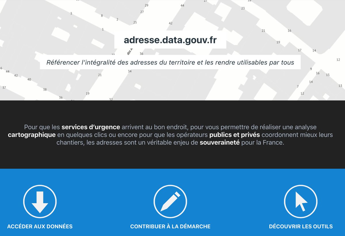 AdresseDataGouv's tweet image. Plus que jamais, @Etalab travaille main dans la main avec les collectivités à l’amélioration et à l’ouverture des données #Adresse.
Quelques nouveautés et informations dans ce thread ! ⬇️