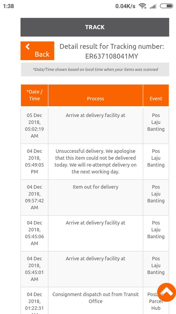 Pos Malaysia Berhad On Twitter Coffeevlatte Hi Maaf Kerana Lewat Memberi Maklumbalas Semakan Mendapati Item Bl006155663my Diproses Di Pos Laju Banting Pada 30 11 2018 Masih Tiada Cubaan Serahan Dilakukan Sila Isikan Efeedback