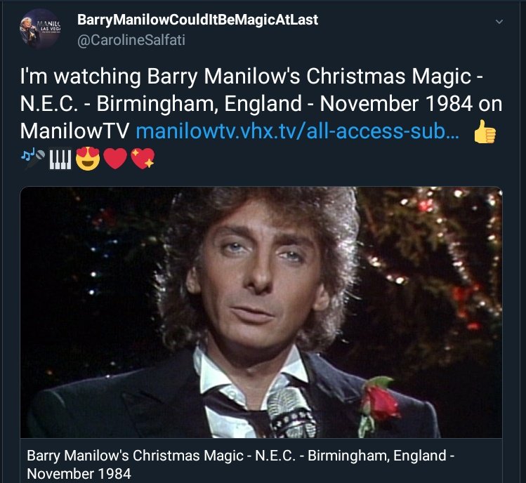 CarolineSalfati's tweet photo. #ManilowTV #DecemberShows watch #BarryManilow' s wonderful performances on https://t.co/PAExUvdL1X #MerryChristmas #HappyNewYear #HappyHoliday 🎤🎹🎶🎵😍❤💖 https://t.co/6YcPZqAeb8
