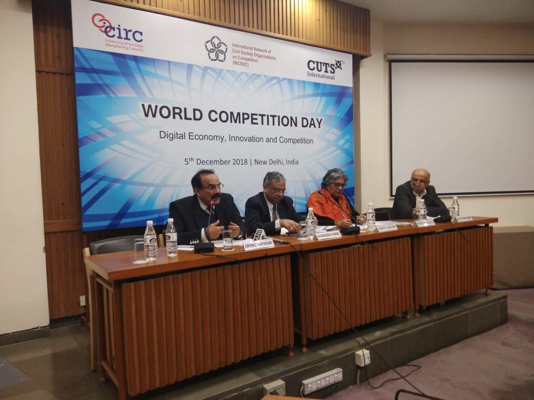 CUTS_CCIER's tweet photo. We kick-start our #WCD2018 #WorldCompetitionDay #December5 session on #DigitalEconomy, #Innovation & #Competition with @GeetaGouri @sbikh @DhanendraKumar4 & @mukund1981! Looking forward to interesting deliberations! @Psm_cuts @MayaramArvind @CUTSInstitute @incsoc .@CCI_India https://t.co/KmuQOaefFN