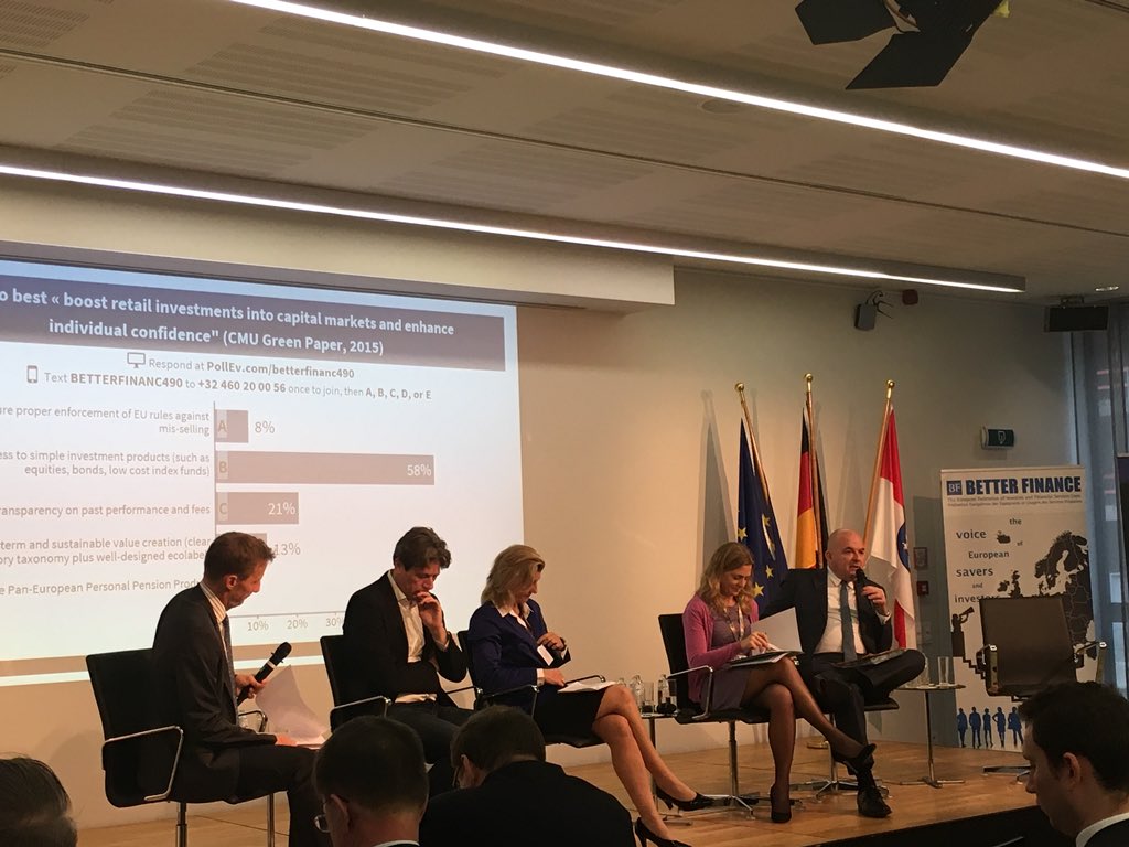Maria_NikEU's tweet photo. How successful has the CMU been? Jella Benner-Heinacher & Guillaume Prache of @Better_Finance, Stéphane Boujnah of @euronex, @DejmekHack & @paultang discuss @Better_Finance @FESEBrussels #InvestWeek https://t.co/a7rDk3daNO