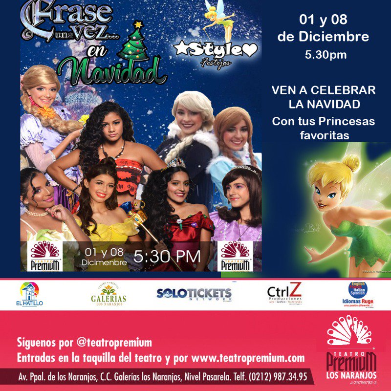 ESTE SABADO  8 de DICIEMBRE en FUNCIONES ESPECIALES. A LAS 5.30pm. VEN A CELEBRAR EL INICIO de la NAVIDAD con tus PRINCESAS FAVORITAS. NO TE LAS PIERDAS UNICAS FUNCIONES. Teatro Premium Los Naranjos