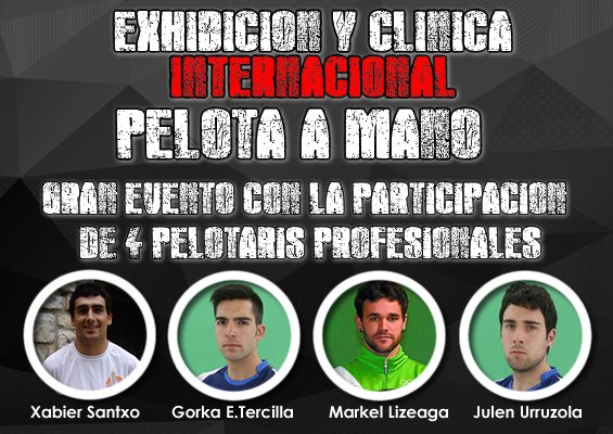 La Federación Chilena de Pelota Vasca los invita a las clínicas y Exhibiciones que realizaran los jugadores profesionales de Pelota Mano en Chile, encuentro organizado por la Federación y coordinado con... más información en: pelotavasca.cl/index.php?opti…