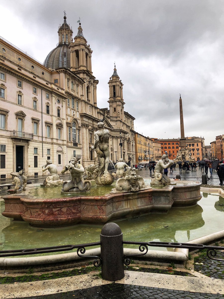 Piazza Navona splendor: beauty of the architecture & Bernini’s magic dazzle, in all weather; the lighting and colors in this piazza are magnificent. #piazzanavona #navona #bernini #rome #romeitaly #fountainsofrome #romefountains #gianlorenzobernini #visitrome #rometravel