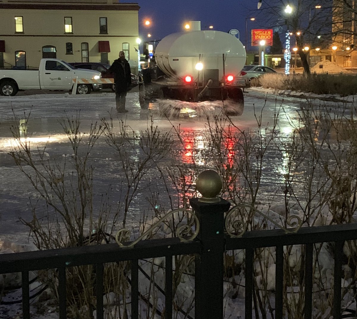 MarcyBrush's tweet photo. #FargoParks staff is out making ice for our #rinks. @FargoParkJosh #winterfun #below32 #letsmakeice #DowntownFargo #iceskating https://t.co/FNWDCJ6ik0
