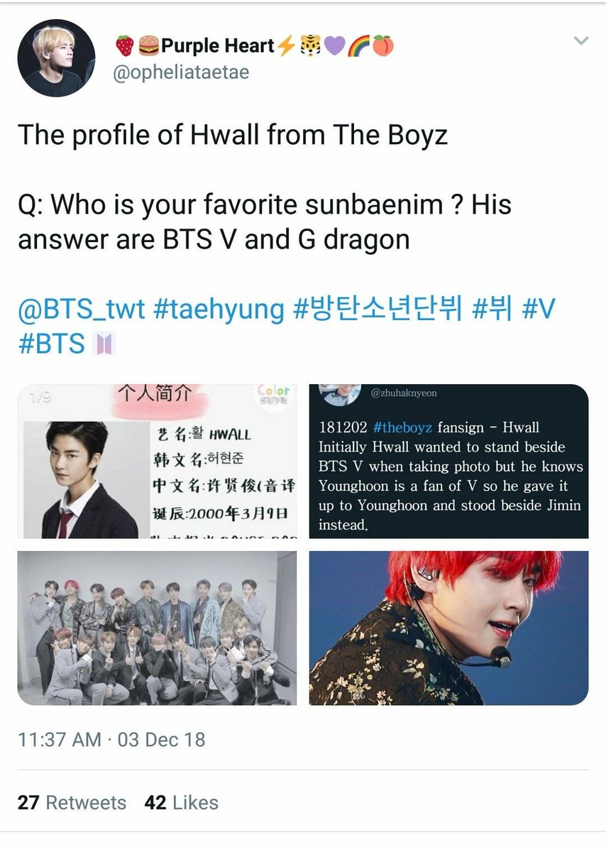 Hwall admires Taehyung so much that he not only mentioned Tae in his profile as the idol he looks up to the most >>> but he is even sporting a MULLET cuz he believes it looked good on Taehyung and GD..so he wants to follow in their footsteps  aww SO CUTE!! #BTSV  #뷔    @BTS_twt