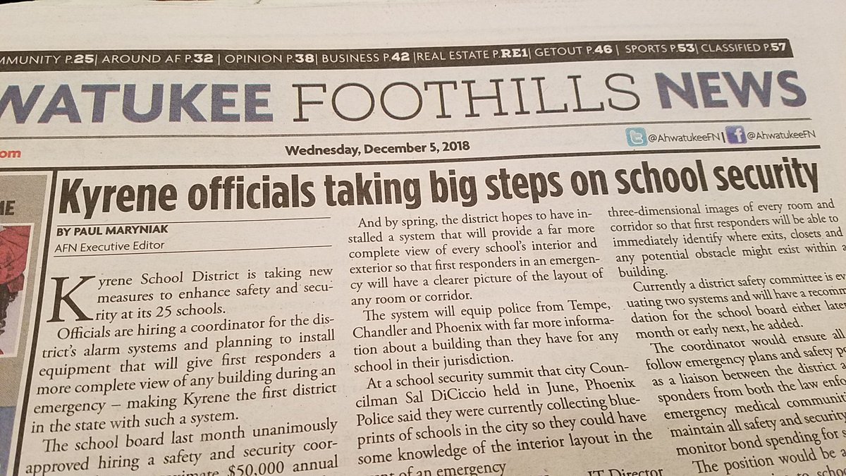 SecureSchoolsAZ's tweet photo. Hiring a Safety and Security Coordinator for @KyreneSchools is a positive step but there are still 3 middle schools in #Ahwatukee without School Resource Officers. @AhwatukeeFN @AhwatukeeCrime @kyrenesupt @phoenixpolice @Sal_DiCiccio @MitziEpstein @JennJermaine @seanbowie https://t.co/nZH0x6NdQN