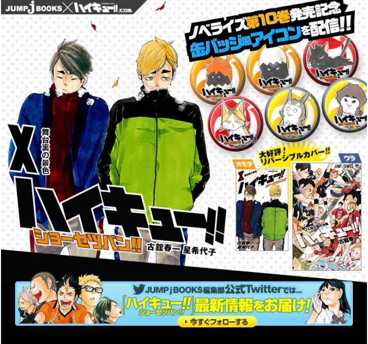 ハイキュー Com コミックス35巻と同時発売の ハイキュー ショーセツバン ですが 10巻発売記念として 特設サイトでヒナガラスたちの 特製アイコン を無料配布中です そして 10巻の冒頭も試し読み公開中 ジャンフェスまでのお供に是非