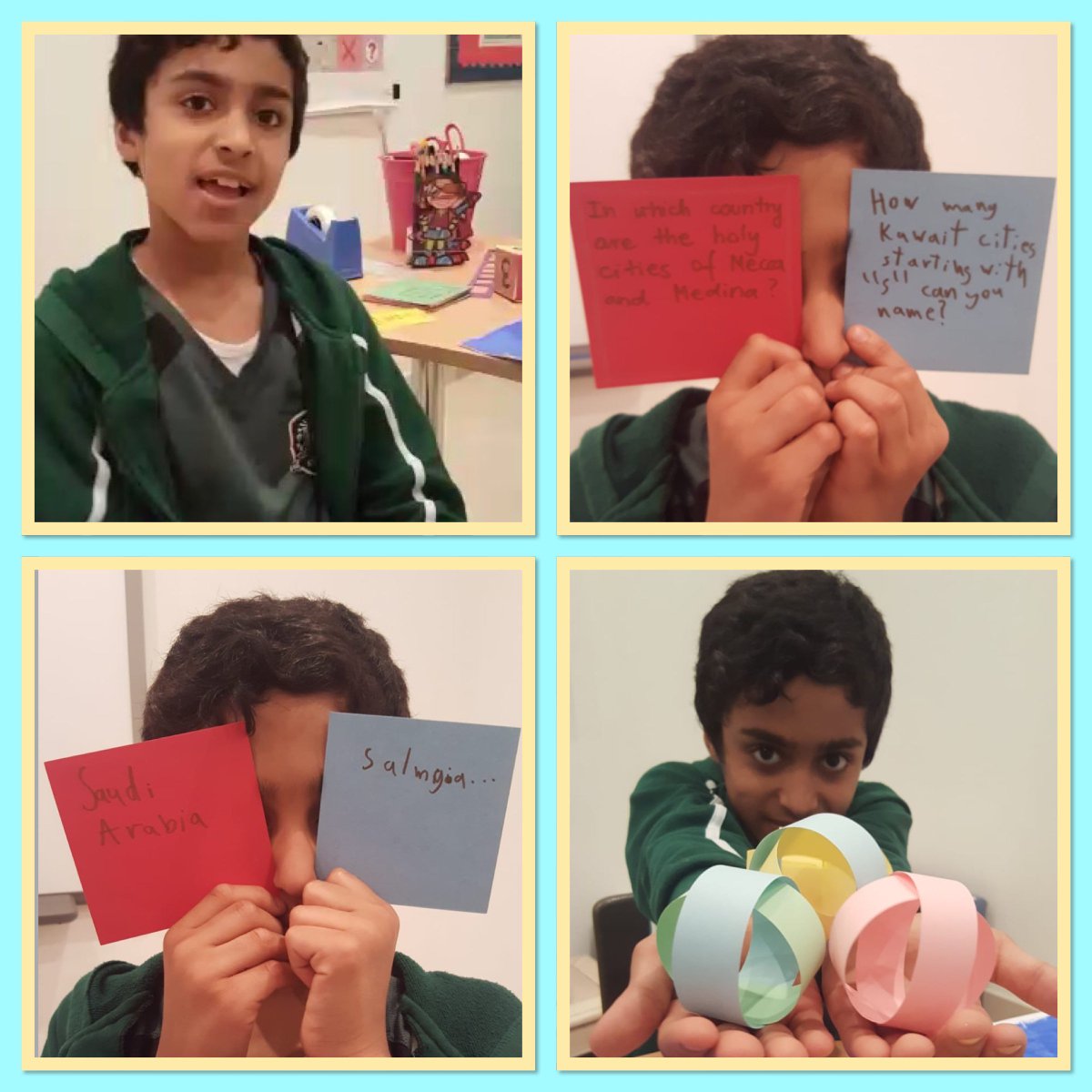 KESBreakingNews's tweet photo. Hashem made a Geography board game in his After-School Speech Club with Mrs Justyna and wanted to tell everyone about it. #KuwaitEnglishSchool #KESGU #SpeechClub #Geographyisfun https://t.co/q4H2Ugo8cc
