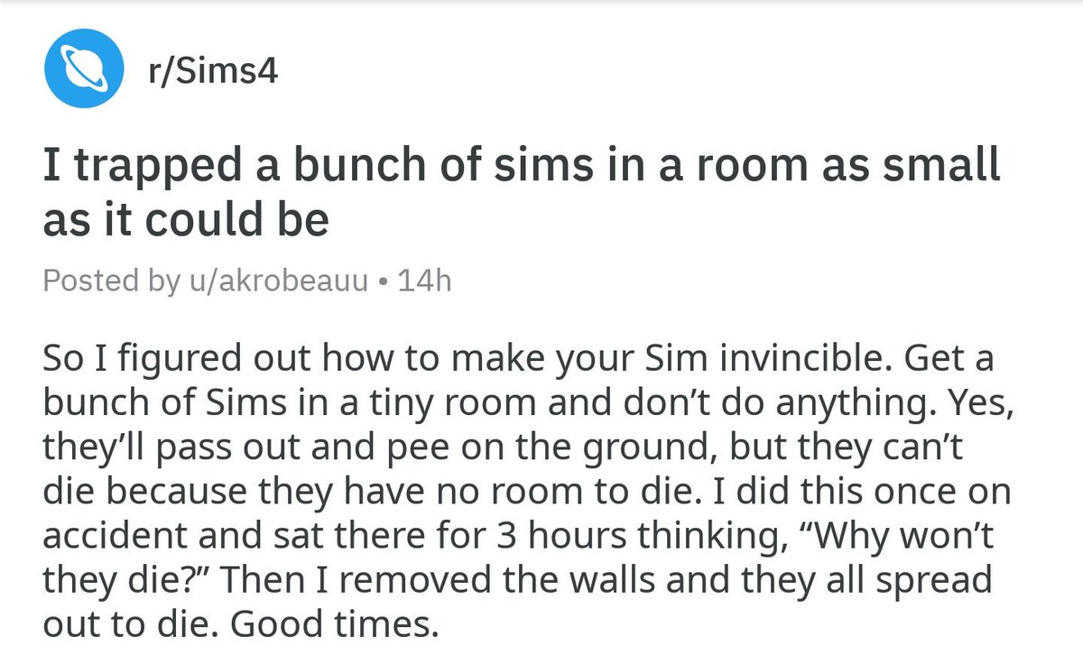 PurplethePoet's tweet photo. @LaurenzSide you should try this next time you recreate savage things people have done to their Sims! https://t.co/zratmRE3Iz