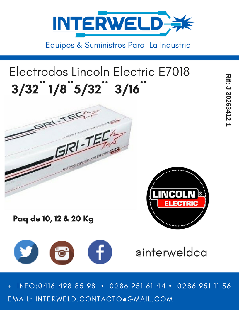 Buenos días! Disponible 👨‍🏭Electrodo E7018 🔥Lincoln Electric

📲+ Info 0416 498 85 98 / 0286 951 11 56 / 0286 951 61 44

Somos Interweld, C.A Equipos &amp; Suministros para la Industria. Contáctenos!