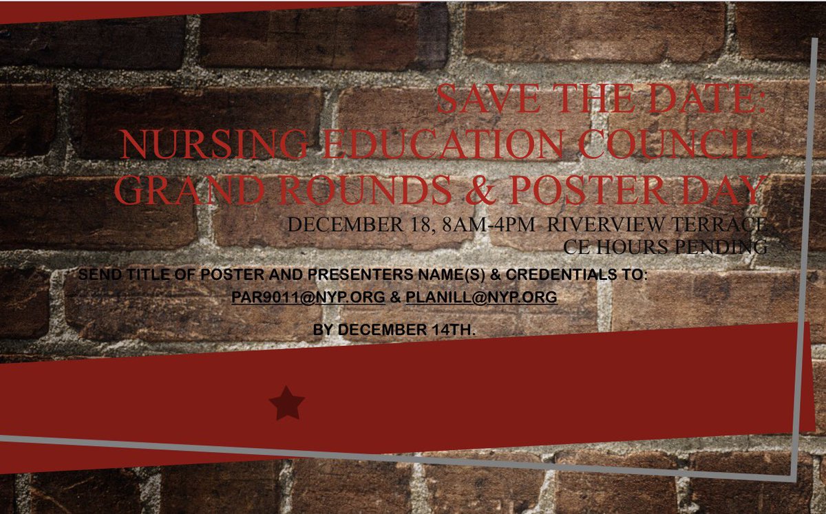 CUIMC Clinical Ladder Resource Counci (@nednyp) on Twitter photo NURSING ED COUNCIL: GRAND ROUNDS & POSTER DAY!! 12/18/18 8AM-4PM @HeadRNColumbia <a href="/gsupgh/">grace su</a> @QualityRN_NYP <a href="/MagneticDrRN/">Dr. Niki Hartman</a> <a href="/MagnetChampions/">Magnet Champions NYP</a> NURSING ED COUNCIL: GRAND ROUNDS & POSTER DAY!! 12/18/18 8AM-4PM @HeadRNColumbia <a href="/gsupgh/">grace su</a> @QualityRN_NYP <a href="/MagneticDrRN/">Dr. Niki Hartman</a> <a href="/MagnetChampions/">Magnet Champions NYP</a>