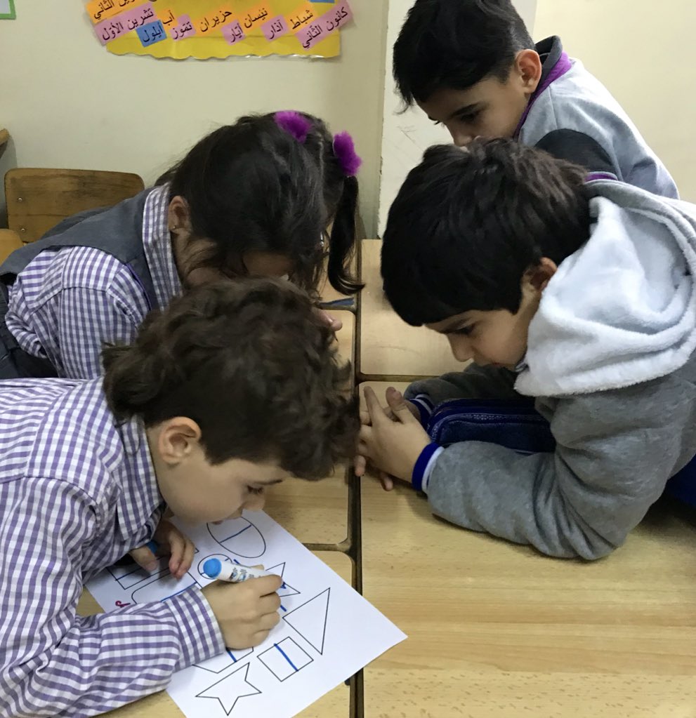 KobrosliFarah's tweet photo. Second graders drawing in teams the lines of symmetry of the items/ shapes handed to them. #TeamworkMakesTheDreamWork #DifferentiatedActivity #AccordingToLevels #SymmetricalShapes #WeLoveMath @DawhaHighSchool https://t.co/JFwOy3WzTy