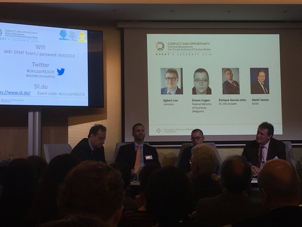 RolfKuby's tweet photo. How can we move from linear to circular economy? Only by using substances of less concern says Enrique Garcia-John @EU_Growth at panel discussion #circularREACH #circulareconomy @EuPreciousMetal https://t.co/slGzieSvl9