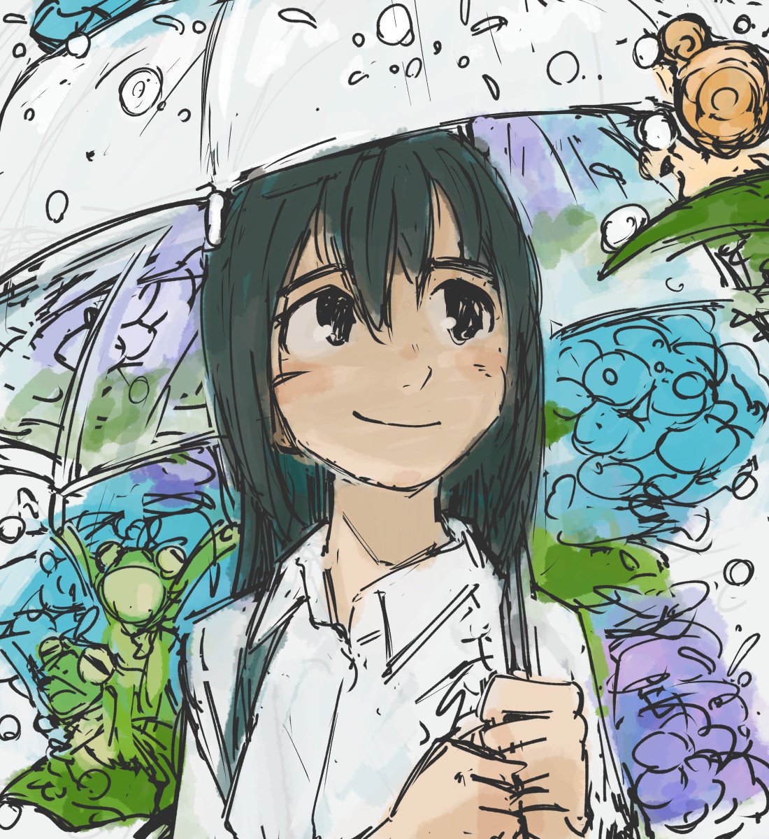 『梅雨空の下で』簡単メイキング。?最初はもっと憂鬱な感じの絵にするつもりだったのですが、描いているうちにどんどん変わっていって、結局最後はいつもの元気で賑やかな感じの絵になりました(笑)。?
#絵 #イラスト #制作過程 