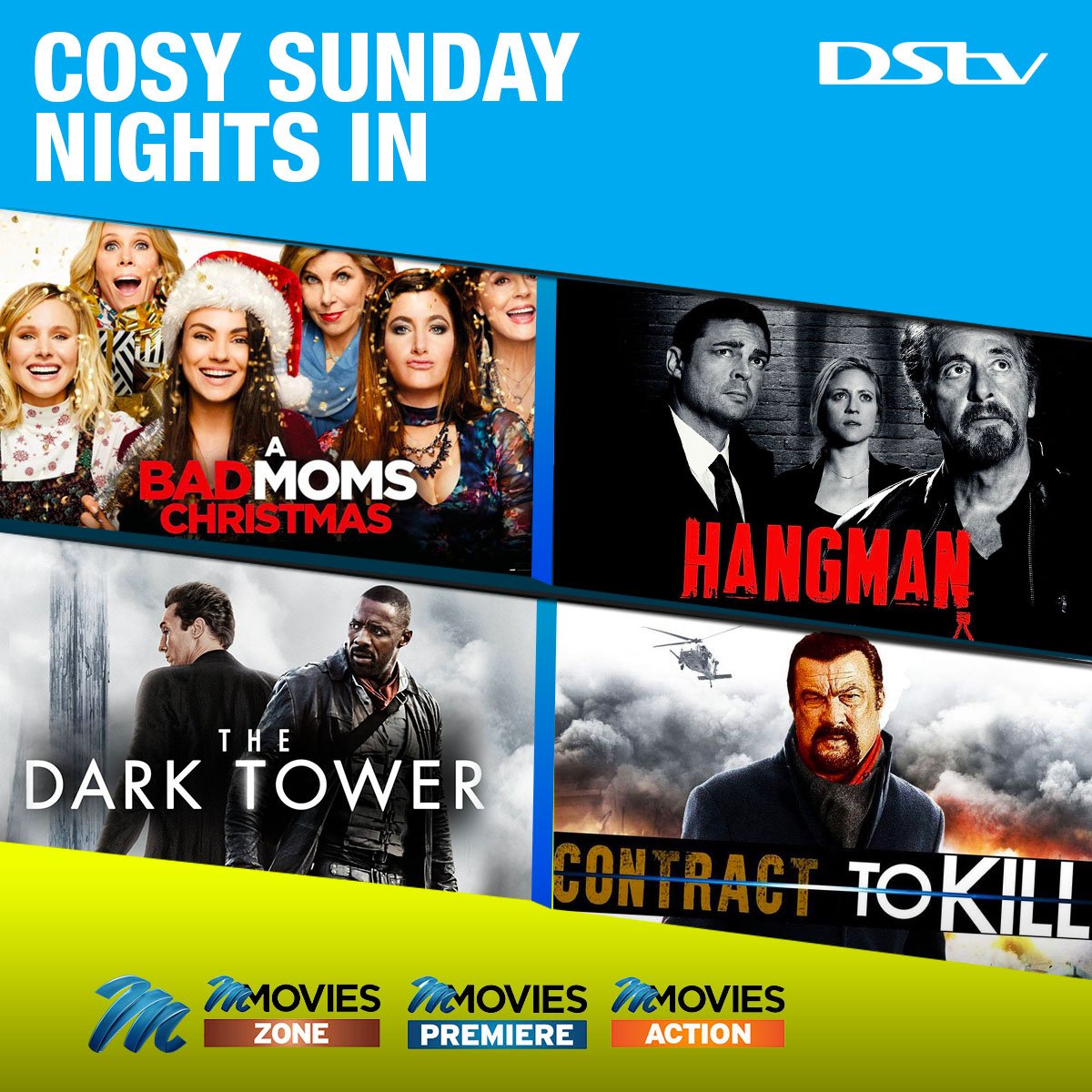 DStv_Kenya's tweet photo. We've got your Sunday nights sorted! Where your popcorn at? 🍿🍿 Catch:
✔️ #ABadMomsChristmas on Mnet Ch. 102
✔️ #Hangman on Mnet Movies Premier Ch. 104
✔️ #TheDarkTower on MNEt Movies Action+ Ch. 106
✔️ #ContractToKill on Mnet Movies Zone Ch. 110 https://t.co/ahzunfygef