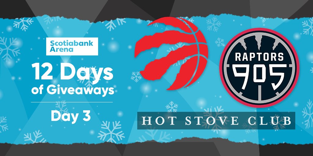 It’s DAY 3 of our 12 Days of Giveaways! RETWEET THIS + FOLLOW for a chance to WIN a pair of tickets to a <a href="/Raptors/">Toronto Raptors</a> game + a reservation/dinner for two at Hot Stove Club before the game...AND a pair of tickets to a <a href="/Raptors905/">Raptors 905</a> game!!! Rules: bit.ly/2SwYYLD