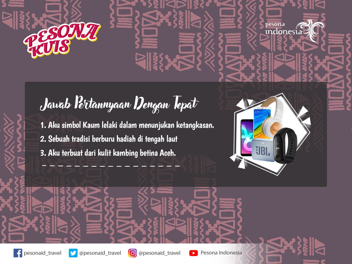 pesonaindonesia's tweet photo. Hai, Sobat Pesona! Mohon maaf atas kesalahan Flyer sebelumnya. Yuk, Ikutan kuis! Baca dengan teliti persyaratannya, dan jawab pertanyaannya dengan tepat. 
Tenang, ini ada bocoran jawabannya: https://t.co/vO6Nguf3fp https://t.co/aEa0FcBWm1