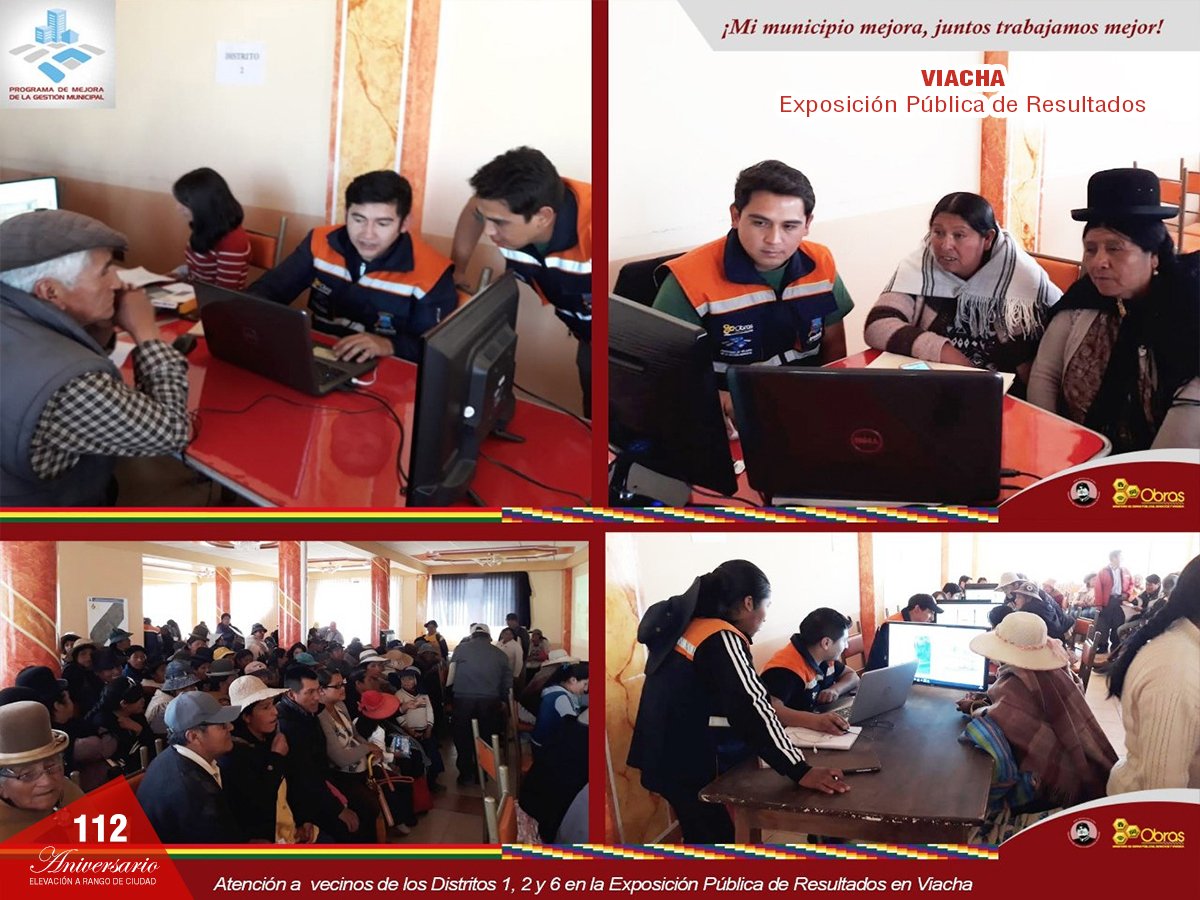 PMGM_CII's tweet photo. Este mes aniversario de #Viacha, el PMGM mediante la empresa GEODATUM, realizó con éxito la Exposición Pública de Resultados del Levantamiento de Información Predial de los Distrito 1, 2 y parte del 6 con la participación de más de 500 personas.
#JuntosTrabajamosMejor https://t.co/0LPBiRYQWR