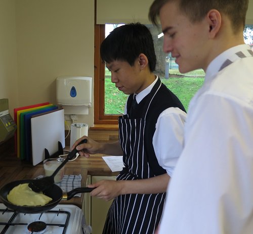 KESWitley's tweet photo. 5th Form pupils having a fun lesson on how to make French crepes. Looks delicious! @KESWFoodScience #pancakes #treat https://t.co/RSmY4E1vU0