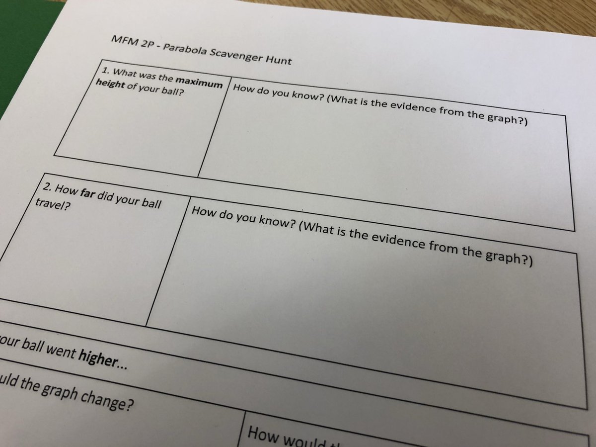jackieadecker's tweet photo. Engaging students w/ real world contexts in gr 10 math @ndsshawks today - bounce/throw a ball, take a video, trace the path with Video Physics, import into @Desmos to use sliders to find the equation of the parabola, then use to prove how high and far it went https://t.co/eymmXm1wEw