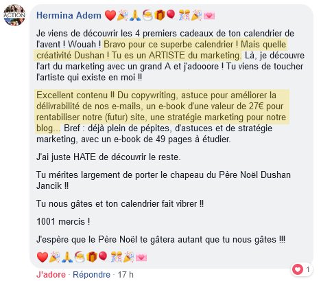 LeLaboMarketing's tweet photo. Ce genre de témoignage fait plaisir, comme un cadeau de Noël en avance ! Si vous n'avez pas déjà téléchargé votre "CALENDRIER DE L'AVENT DU MARKETING", vous ratez quelque chose ! Cliquez ici pour le faire, c'est gratuit : https://t.co/GK19r1fj1l https://t.co/z8gB3WOQ1b