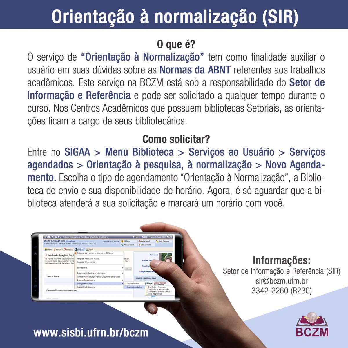 bczm_ufrn's tweet photo. #TemnaBCZM nº3: A Orientação à Normalização é o SAMU dos trabalhos acadêmicos: você agenda o serviço pelo SIGAA e a gente lhe socorre nas suas dúvidas, ajudando a concluir essa parte fundamental que é a formatação nas regras. #ServiçosBCZM #Normalização #ABNT #UFRN60anos https://t.co/fd26ix0yYV