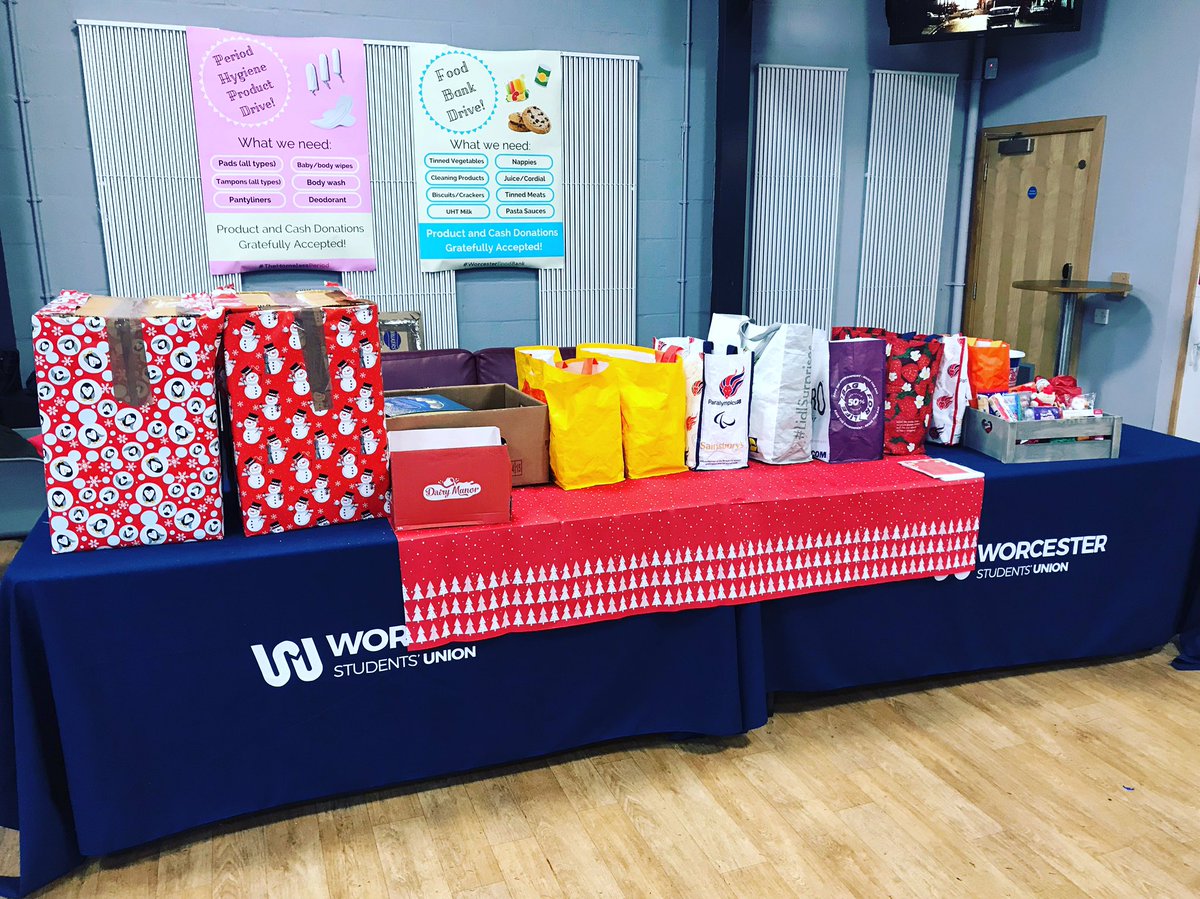 Thank you to all staff and students for their donations at today’s food and period product drive - it was a great success and your generosity is as appreciated as always. Congratulations to our prize winner as well! <a href="/worcester_uni/">University of Worcester</a> @WorcesterSU