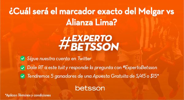 betssonperu's tweet photo. #ExpertoBetsson de la vuelta de la semifinal. ¿Cuál será el marcador exacto del Melgar vs Alianza?
• Síguenos ✅
• Dale RT 🔁
• Responde con el #ExpertoBetsson https://t.co/oz2TbhmTrD